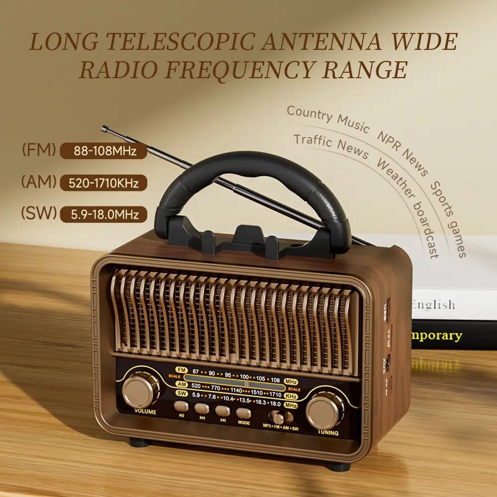 Retro Vintage Portable Radio AM FM SW,Transistor Radio Battery Powered&Rechargeable, Shortwave Support Mirco-SD/TF Card AUX USB Player, Bluetooth Speaker for Home/Outdoor image 7
