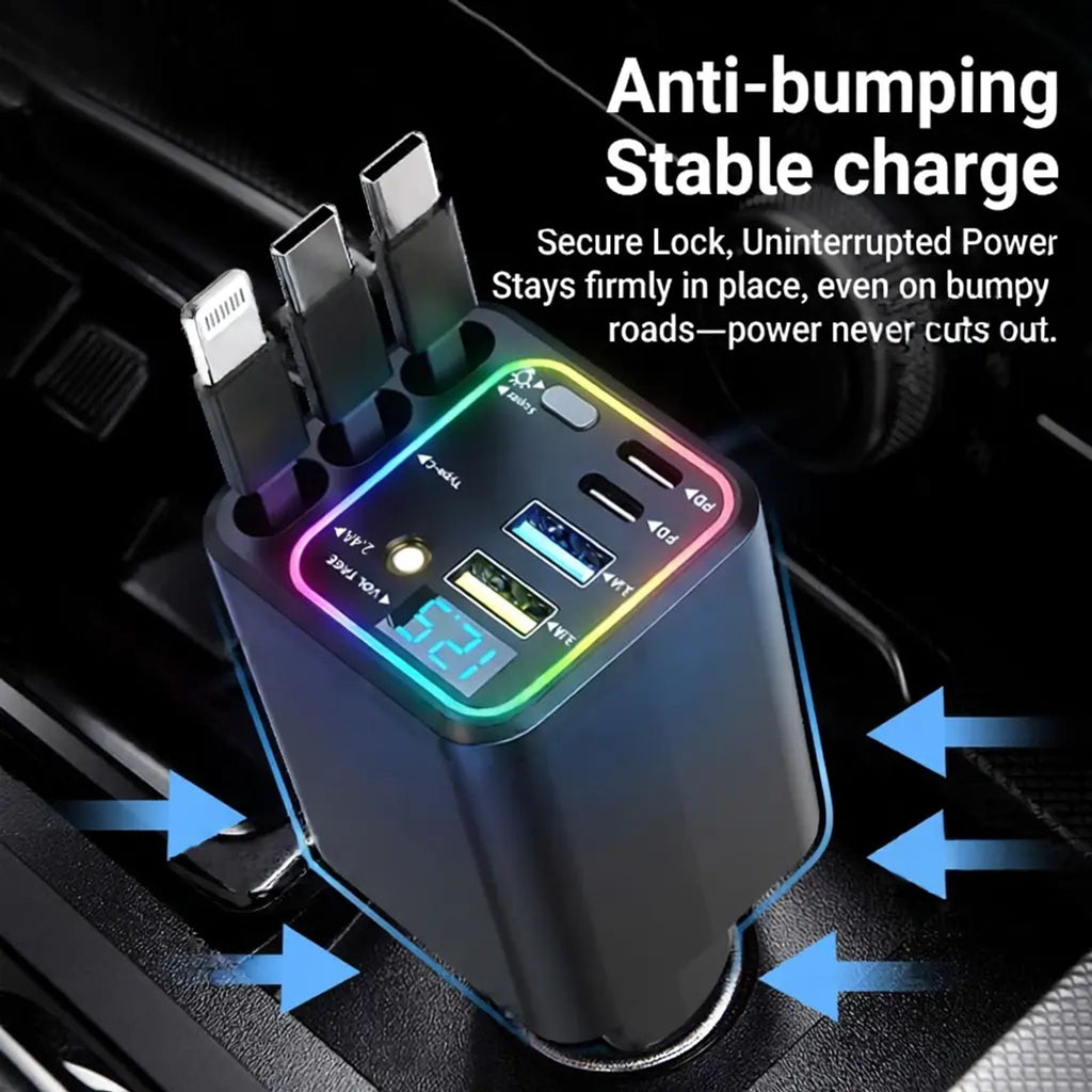 7-in-1 Retractable Car Charger: 120W Max Fast Charging Station with 3 Cables,Star Projector | LED Voltage Display & | Premium Car Accessories for iPhone & Android | Essential Road Trip Gadget & Organizer,Gifts for Fathers Day for Men Dad Husband image 6