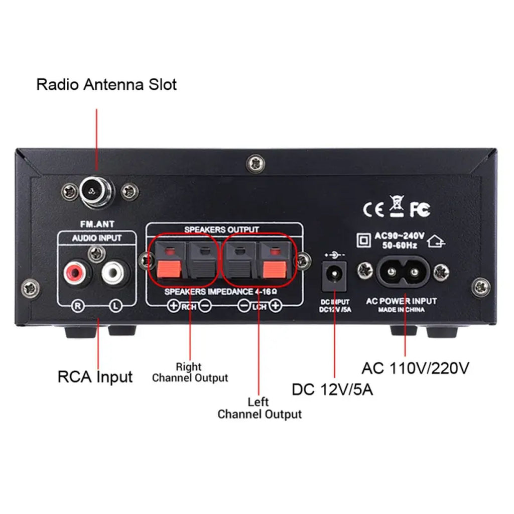 WOOPKER AK45 300W/AK45 Pro 400W Bluetooth 5.0 Digital Wireless Radio Amplifier, HiFi 2.0 Channel Power Amplifier with USB, SD, RCA, Dual Microphones, Remote Control for Home Theater, Karaoke image 3