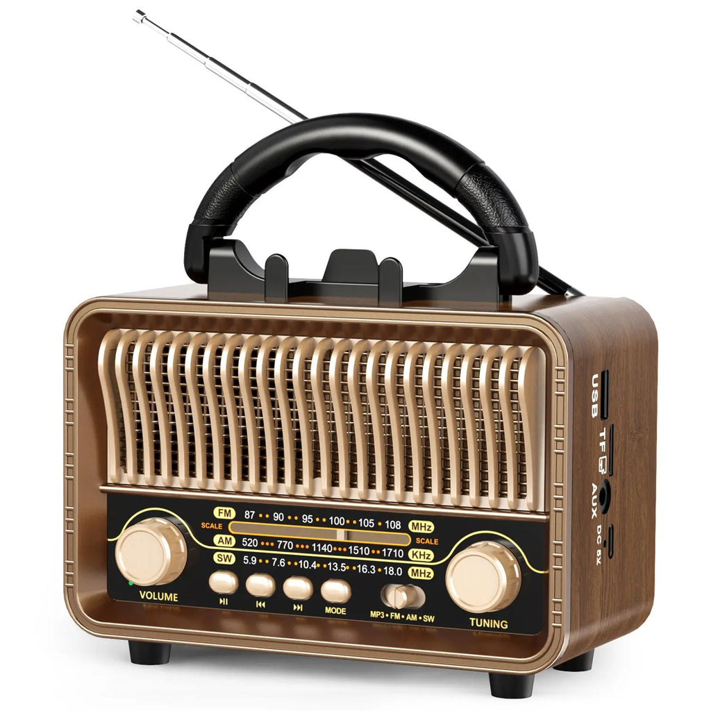 Retro Vintage Portable Radio AM FM SW,Transistor Radio Battery Powered&Rechargeable, Shortwave Support Mirco-SD/TF Card AUX USB Player, Bluetooth Speaker for Home/Outdoor image 9