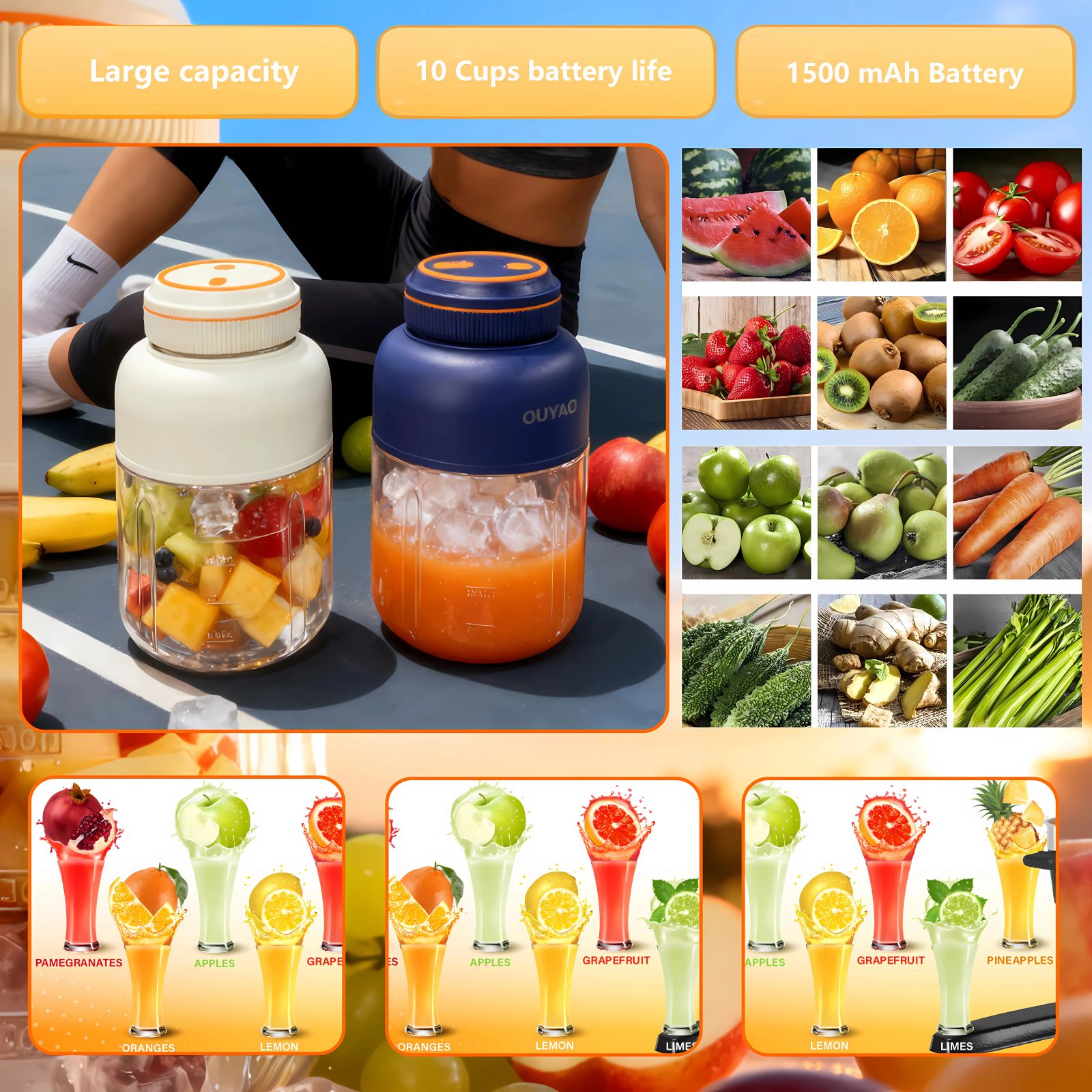 Home Multifunction Juicer, 44oz Portable USB Rechargeable Blender Cup , Household Kitchen Appliance for Smoothies & Liquid Diet, Summer Essential, Cordless image 5