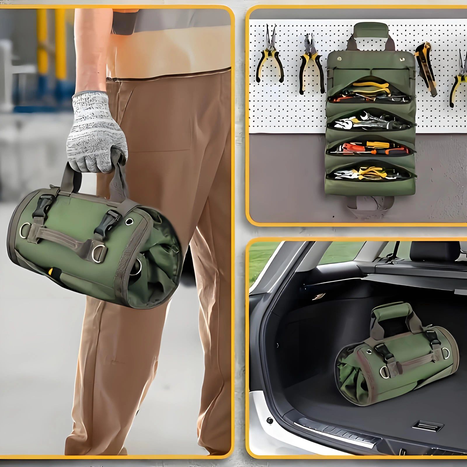 Heavy-Duty Waterproof Roll-Up Tool Pouch - 6-Pocket Belt-Mounted Portable Multi-Tool Bag, Removable Adjustable Work Accessory for Electricians with Carrying Handle, Belt-Mounted Tool Bags image 4