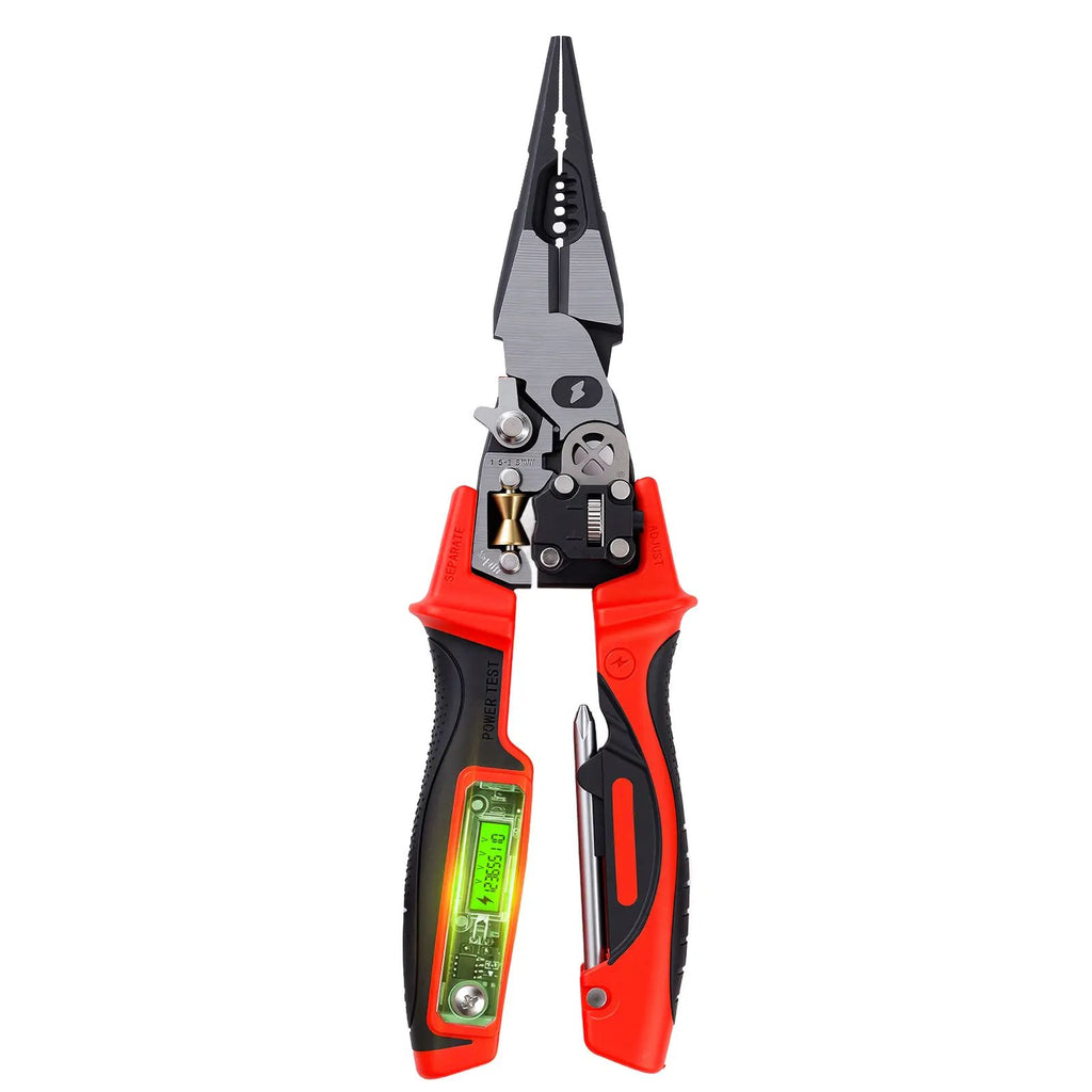 OPELI 8-in-1 Multi-Function Wire Stripper Pliers Diagonal Cutters for Nails Electrical Cables Special Tools with number display Voltage Tester&Alarms, Detectable12-250V, Heavy-Duty Electrical Pliers&Wire Cutters-for Professionaland Home Use image 6