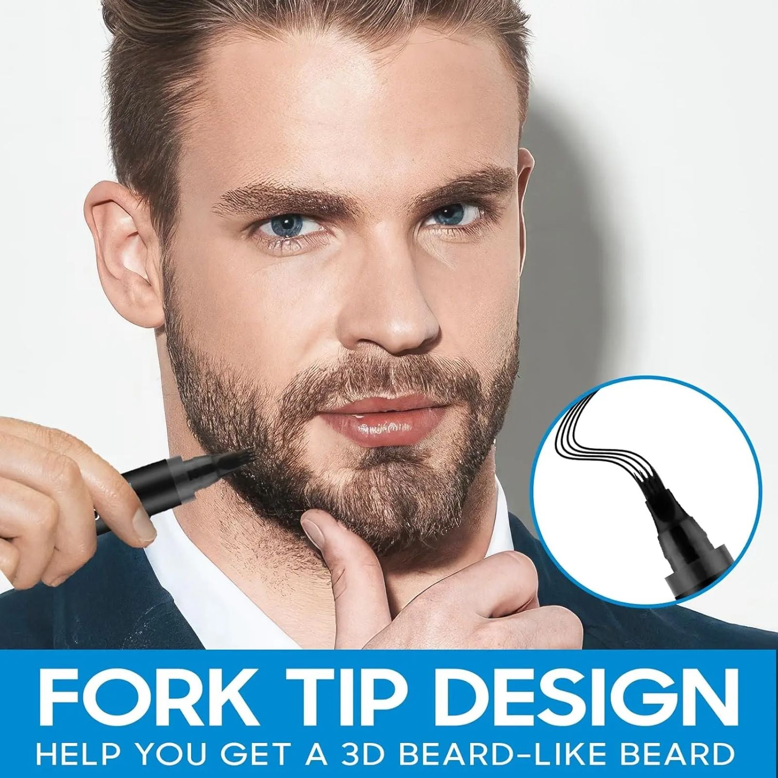 Beard Pencil Filler for Men - Male Mustache Repair Shape Beard Pen with Beard Brush, Beard Filler Pen Kit, Ideal Gifts for Father Husband Boyfriends image 2