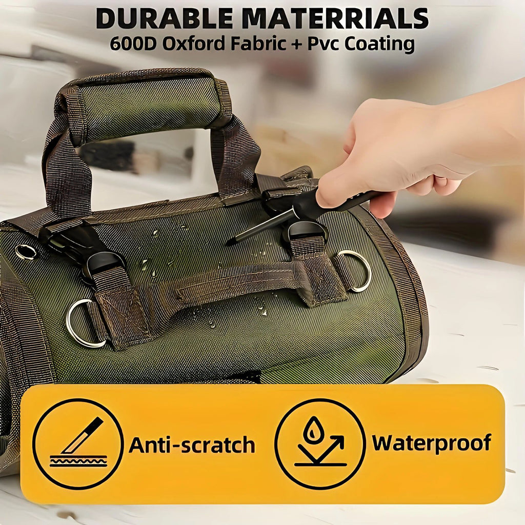 Heavy-Duty Waterproof Roll-Up Tool Pouch - 6-Pocket Belt-Mounted Portable Multi-Tool Bag, Removable Adjustable Work Accessory for Electricians with Carrying Handle, Belt-Mounted Tool Bags image 7