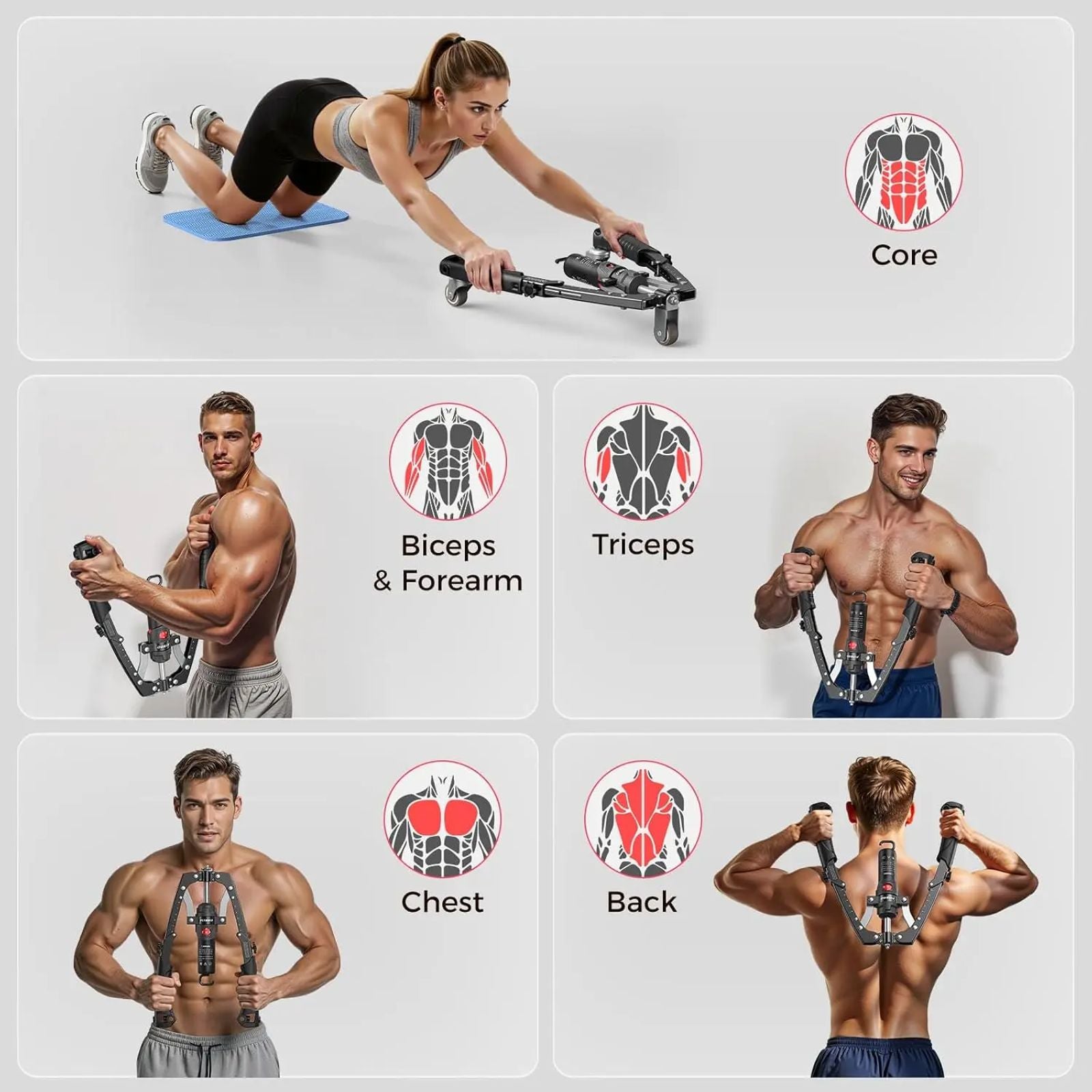 FED Fitness Flybird Series CT1 Chest Trainer Arm Exerciser & Arm Strength Trainer - Adjustable 22-440lbs Core, Tricep Workout Equipment with Ab Roller Wheel, Home Gym Exercise Equipment (Pad & Bag Incl.) for Men Women【live only】 image 5