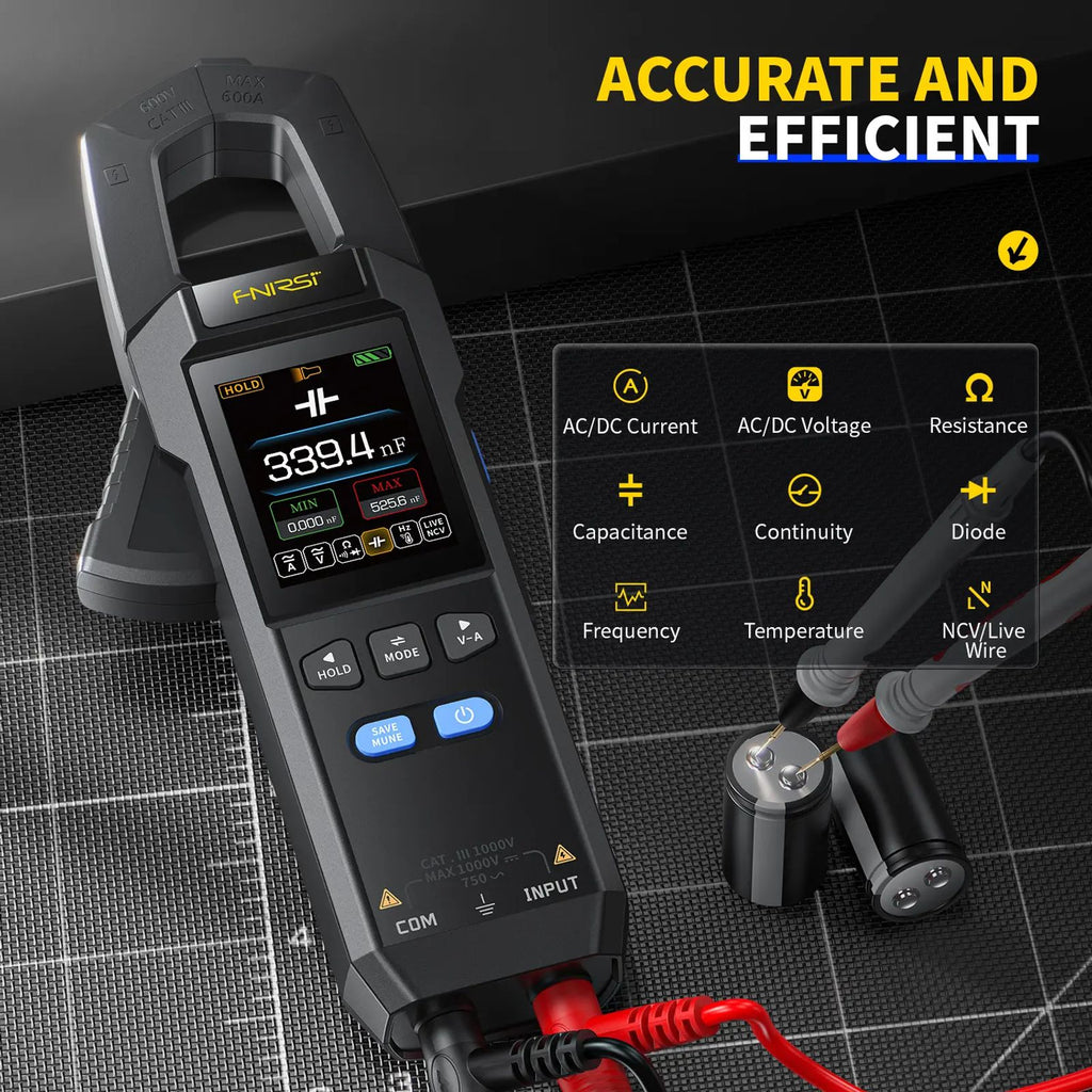 FNIRSI DMC-100 DC AC Current Voltage Clamp Meter Multimeter USB Charger 10000 Counts 600A Amperimetric Clamp Tester NCV Electrician Tools image 3