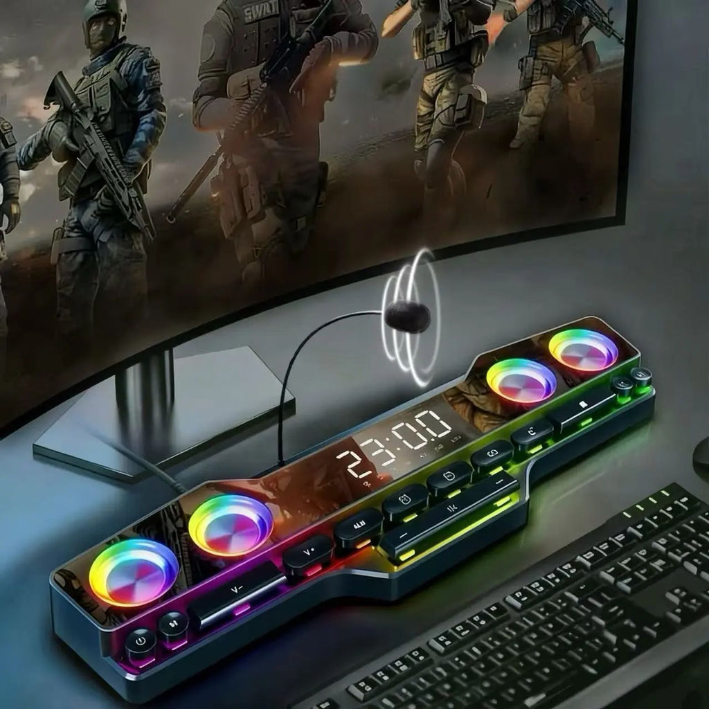 Bluetooth RGB notebook gaming speaker with microphone, stereo speaker, lossless sound quality, color light gaming, 3000mAh battery, listening to footsteps, shooting games, LOL， Desktop speaker, USB powered speaker, suitable for home theater, TV, parties