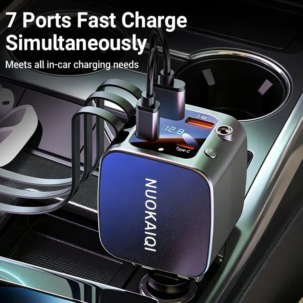 7-in-1 Retractable Car Charger: 120W Max Fast Charging Station with 3 Cables,Star Projector | LED Voltage Display & | Premium Car Accessories for iPhone & Android | Essential Road Trip Gadget & Organizer,Gifts for Fathers Day for Men Dad Husband image 8